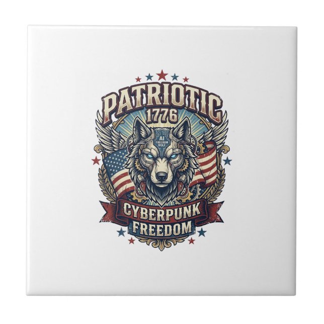 Lobo da Liberdade Patriótico Ciberpunk Futuro Libe (Frente)