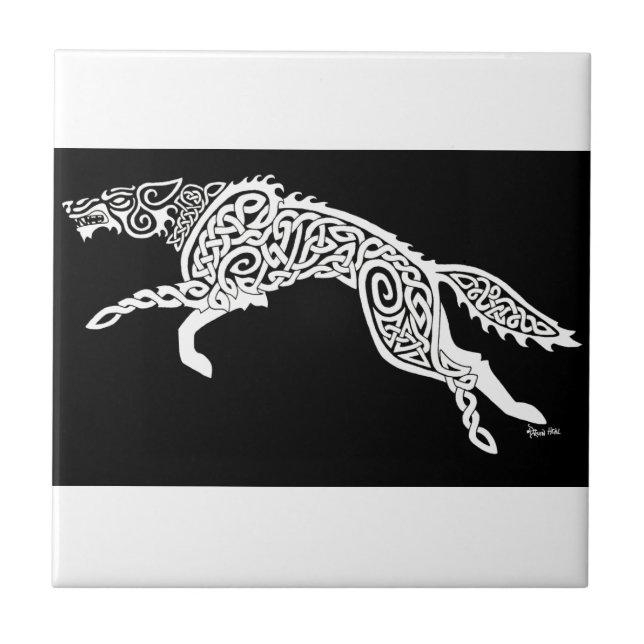Lobo de Knotwork, branco no preto (Frente)