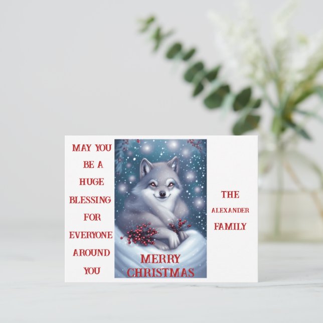 Lobo de Natal Personalizado - Cartão Postal (Em pé/Frente)