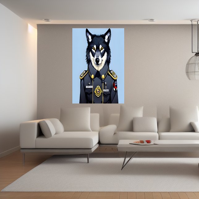 Lobo de uniforme policial | AI Art Poster (Criador carregado)
