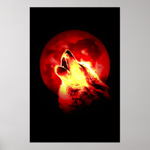 Lobo do urro & poster vermelho da lua
