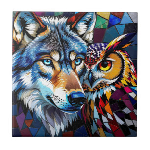 Lobo e Coruja Vibrantes e Coloridos