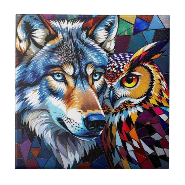 Lobo e Coruja Vibrantes e Coloridos  (Frente)