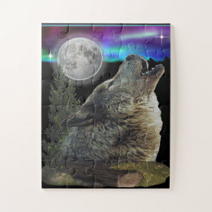 Lobo e lua uivando quebra-cabeça