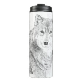 Lobo entre Árvores de Pássaros em Garrafa Térmica