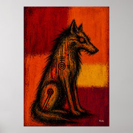 Lobo Expressionista em Campos de Cores Poster Abst
