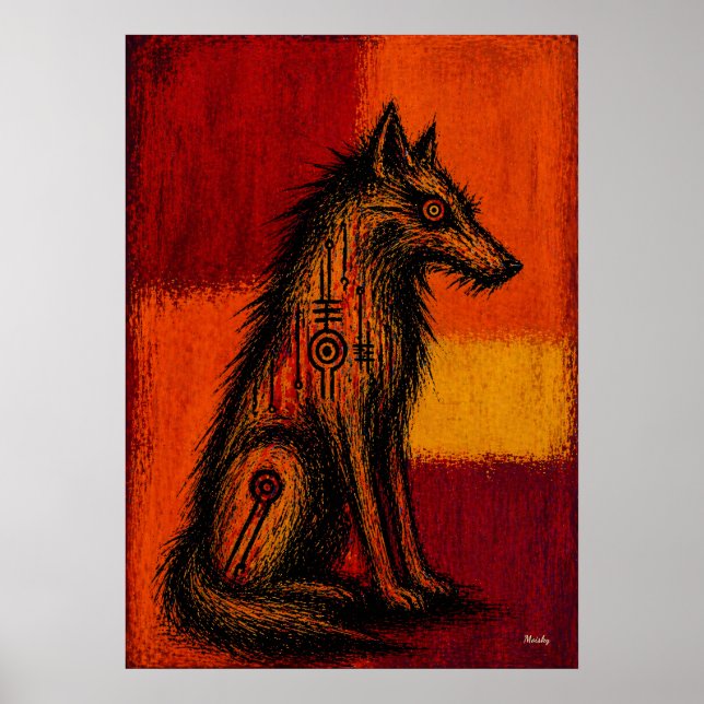 Lobo Expressionista em Campos de Cores Poster Abst (Frente)
