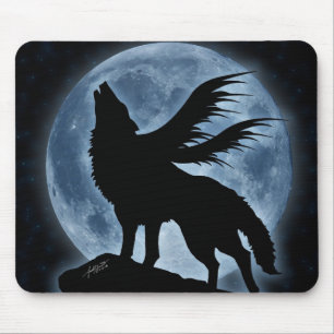 Lobo & lua (com estrelas) Mousepad