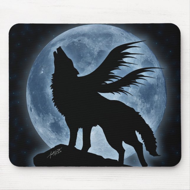 Lobo & lua (com estrelas) Mousepad (Frente)