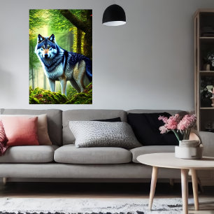 lobo na floresta verde AI Art Poster