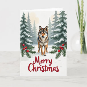 Lobo na neve Merry Cartão de Natal Cena Florestal