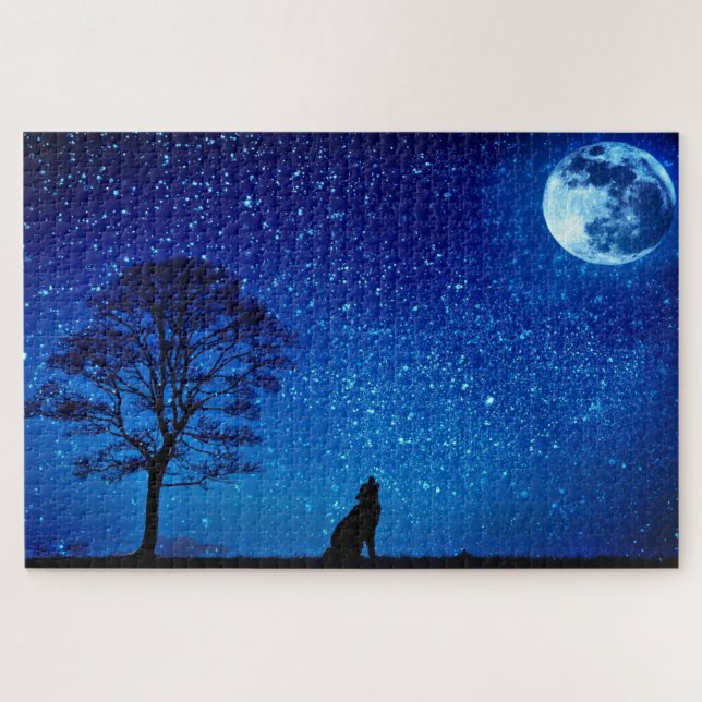 Lobo na Noite de Lua Cheia Quebra-Cabeça (Horizontal)