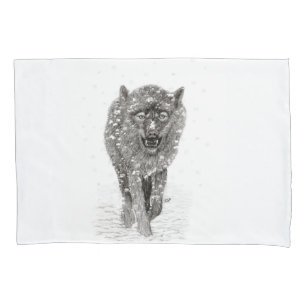 Lobo Negro Zangado na Neve, inverno selvagem