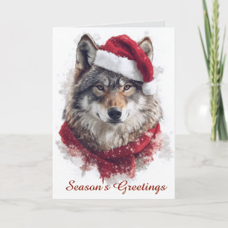 Lobo no Cartão de Natal de Santa Hat