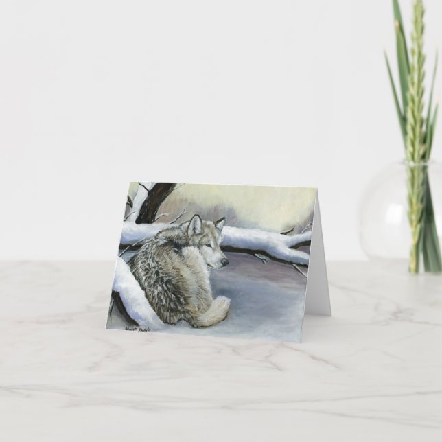 Lobo no cartão de nota da arte da neve (Frente)