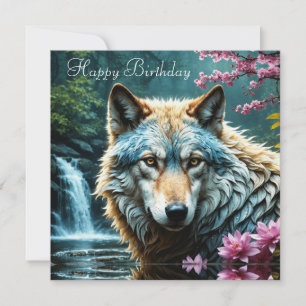 Lobo no rio com flores Aniversário