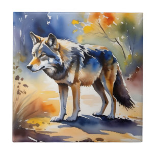 Lobo numa pintura de aquarela florestal