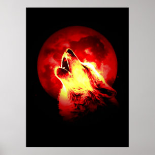 Lobo & poster vermelho da lua