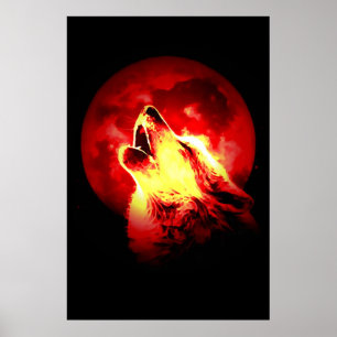 Lobo & poster vermelho da lua