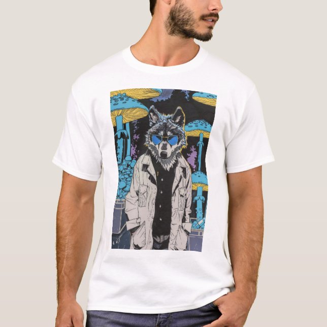 Lobo Retro em Camiseta de Arte em Casaco de Labora (Frente)