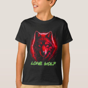 Lobo Solitário Rosto Vermelho Uivando Camisa Na Lu