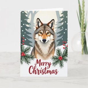 Lobo sorridente Cartão de Natal Feliz Florestas de