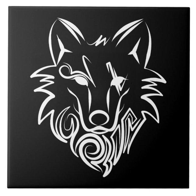 Lobo Tribal Preto e Branco (Frente)