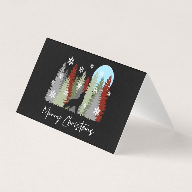 Lobo Uivando Na Floresta Árvores Feliz Natal  (Frente)