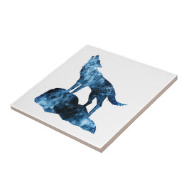 Lobo uivando silhueta de fumaça cintilante azul