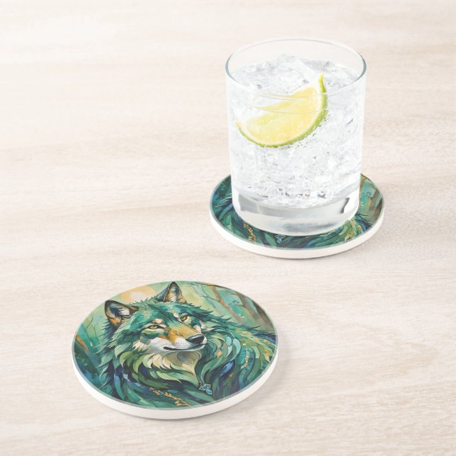 Lobo Verde na Porta copos de Sandstone (Lateral)