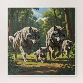 Lobos e Filhotes - Quebra-Cabeça de Animais