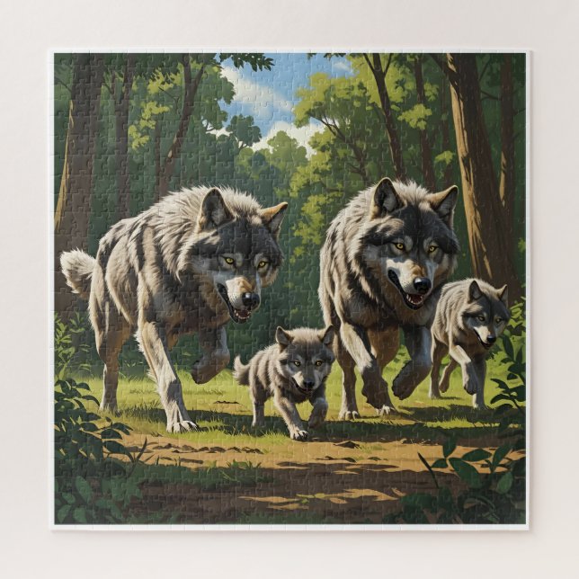 Lobos e Filhotes - Quebra-Cabeça de Animais (Vertical)