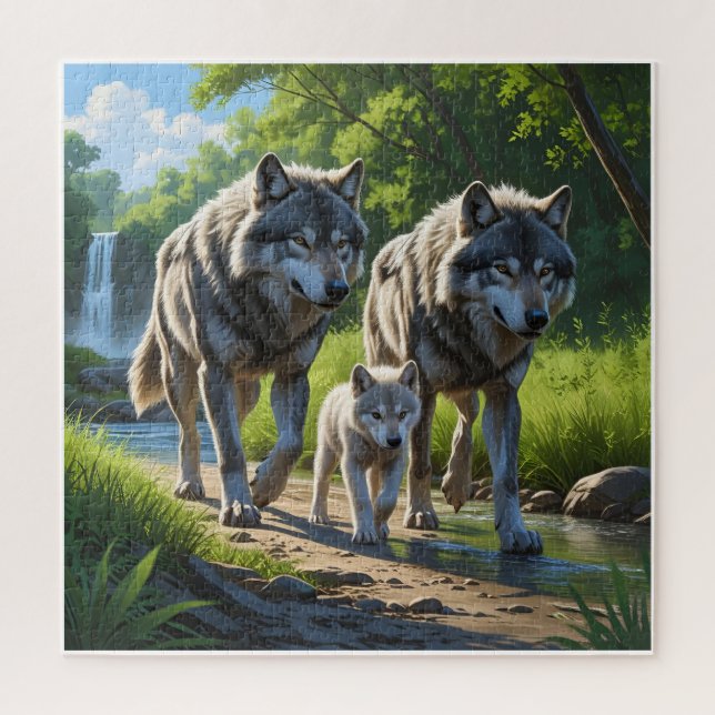 Lobos e Filhotes - Quebra-Cabeça de Animais (Vertical)