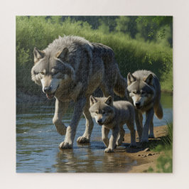 Lobos e Filhotes - Quebra-Cabeça de Animais