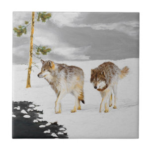 Lobos na Pintura da Neve - Arte Original sobre a V