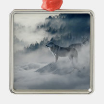 Lobos numa Paisagem de Inverno Ornamento Cerâmico