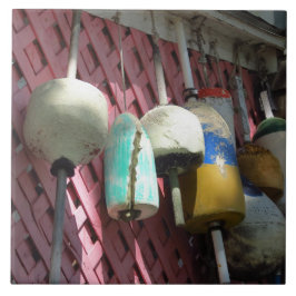Lobster Buoys on Pink Lattice - Martha's Vineyard