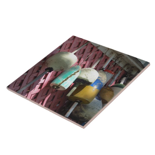 Lobster Buoys on Pink Lattice - Martha's Vineyard (Lateral)