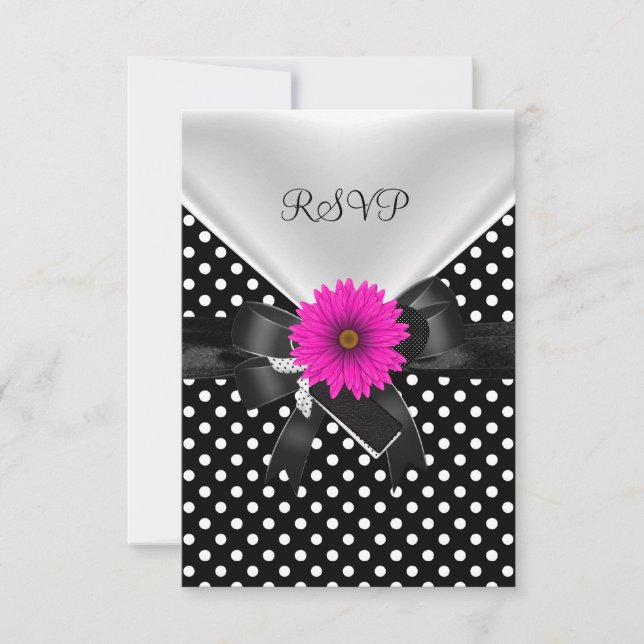Local de Festa RSVP Bolinhas Preto Branco Rosa (Frente)