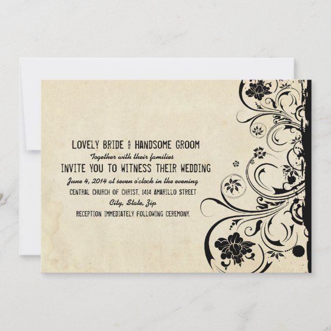 Localidade de Vintage Negra no Convite de Casament (Frente)
