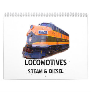 Locomotivas vapor e calendário de parede do diesel