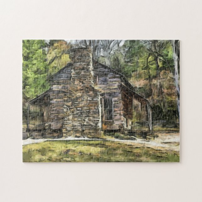 LOG CABIN WATERCOLOR ART Quebra-cabeça (Horizontal)
