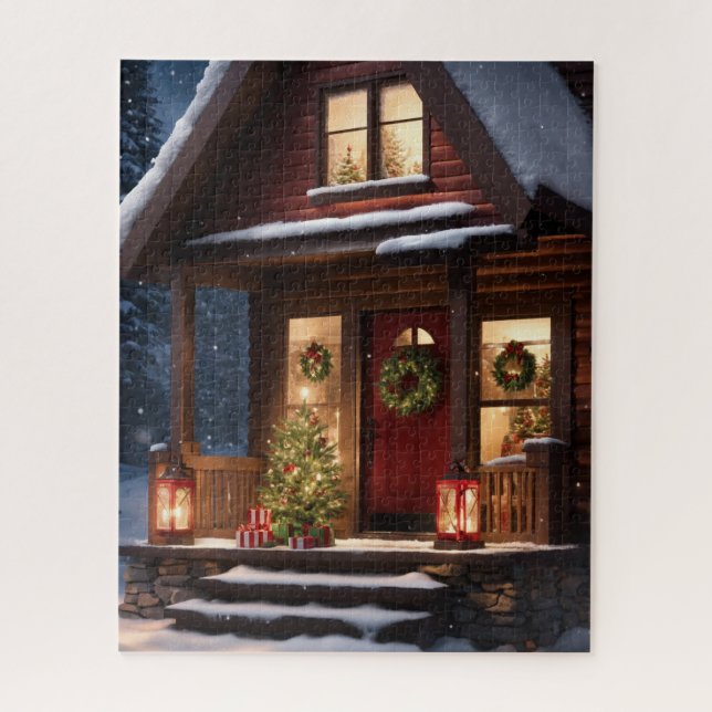 LOG CABIN WINTER CHRISTMAS JIGSAW QUEBRA-CABEÇA (Vertical)
