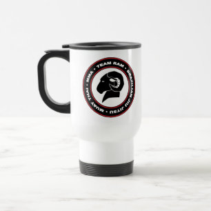Logotipo branco da caneca de viagem, o preto e o