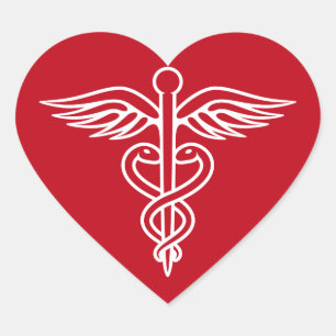 Logotipo branco do caduceus na etiqueta vermelha