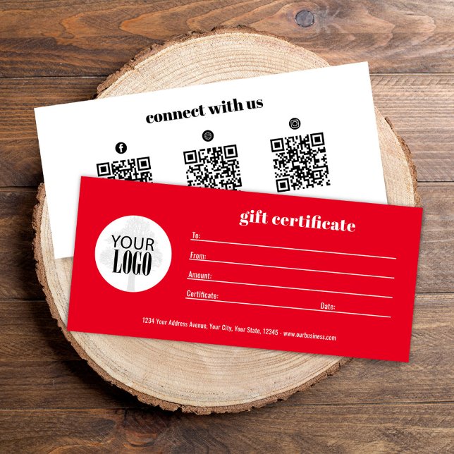 Logotipo comercial Código QR Certificado de Presen (Simple red add your logo gift certificates. )