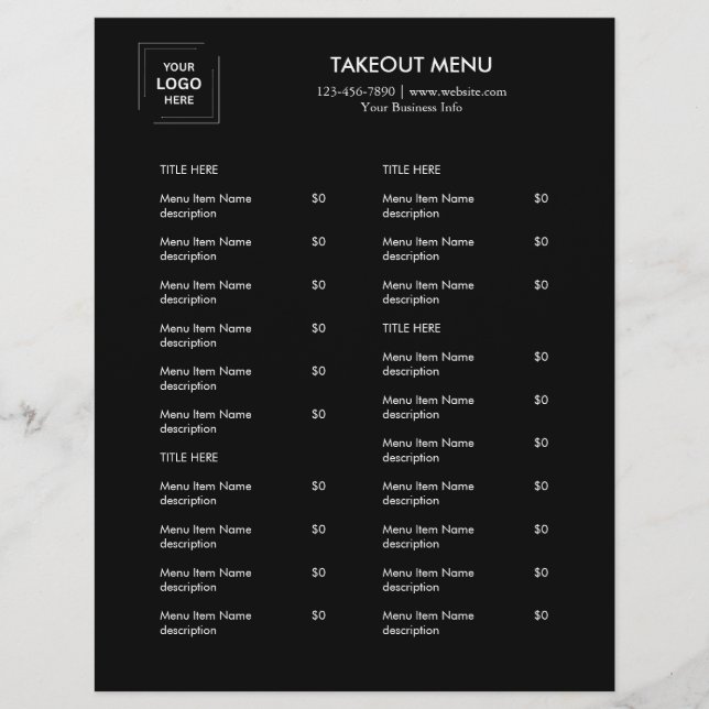 Logotipo Comercial Personalizado Preto Menu de Tak (Frente)