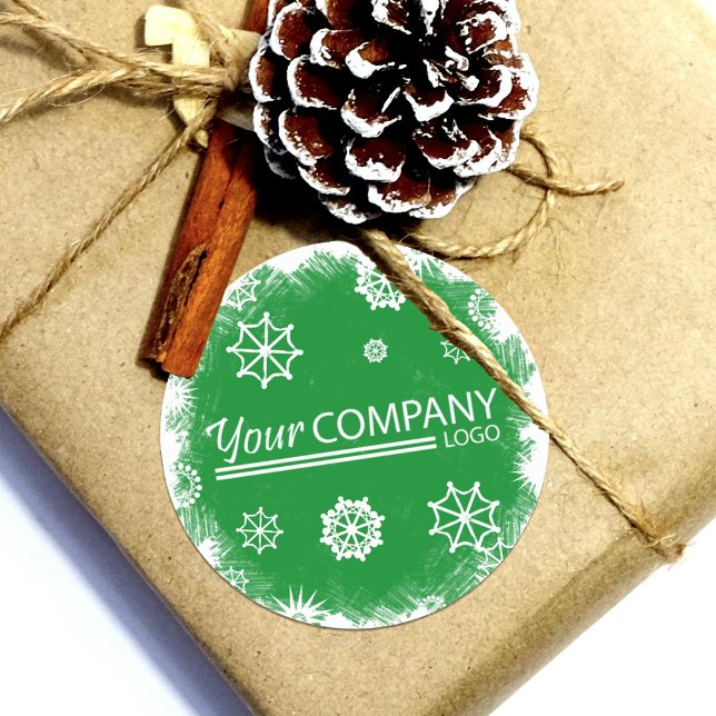 Logotipo da Empresa Adesivo Flocos de Neve Verde e (green logo company holiday gift tags)