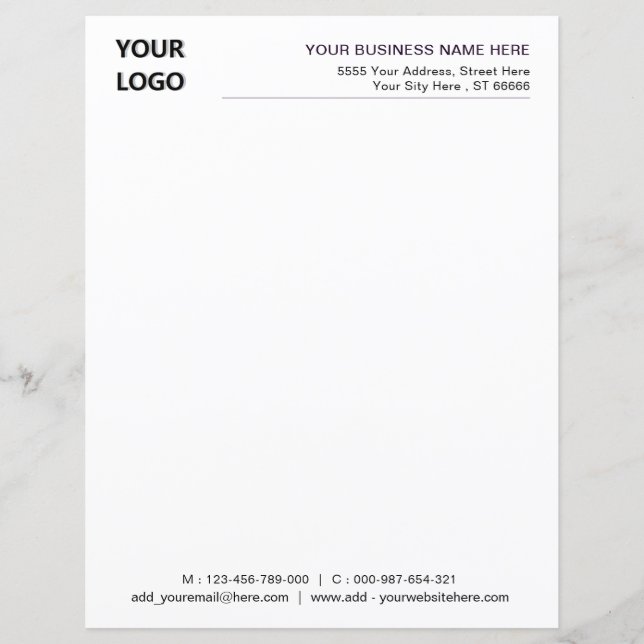 Logotipo da Empresa Texto Papel Timbrado Exemplo (Frente)