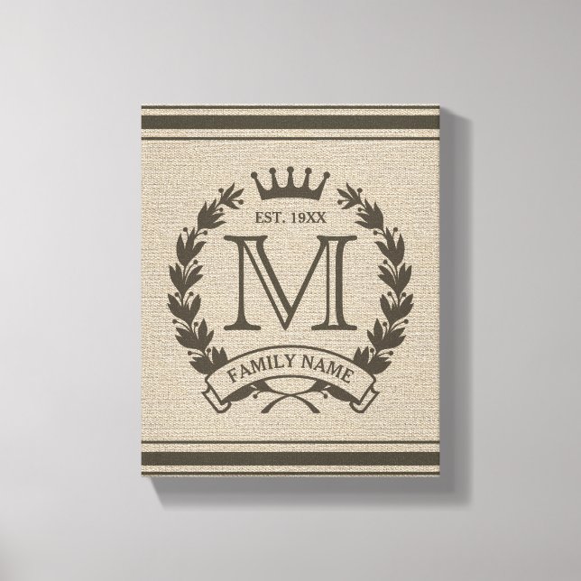 Logotipo da família monograma Burlap Look Canvas (Frente)